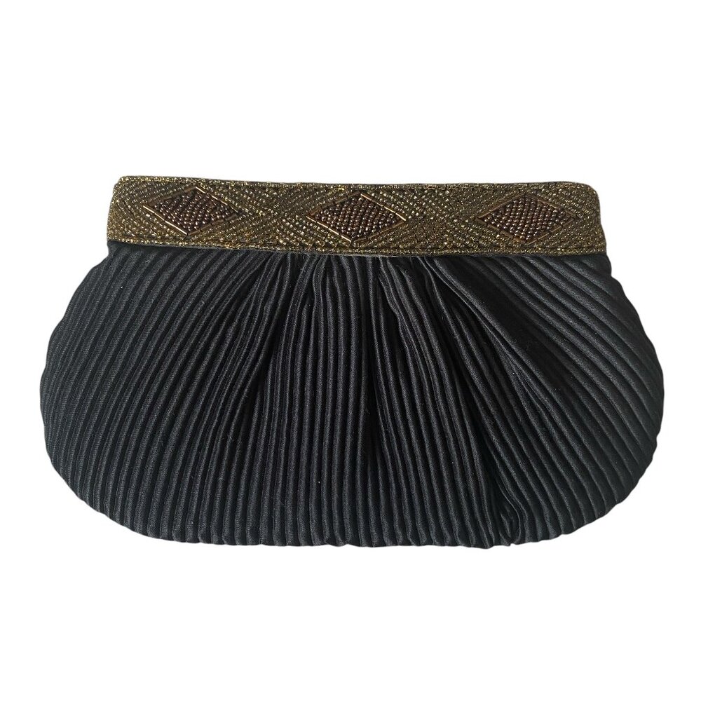 Genie Bag vintage womens black with gold beads lined zippered clutch formal bags